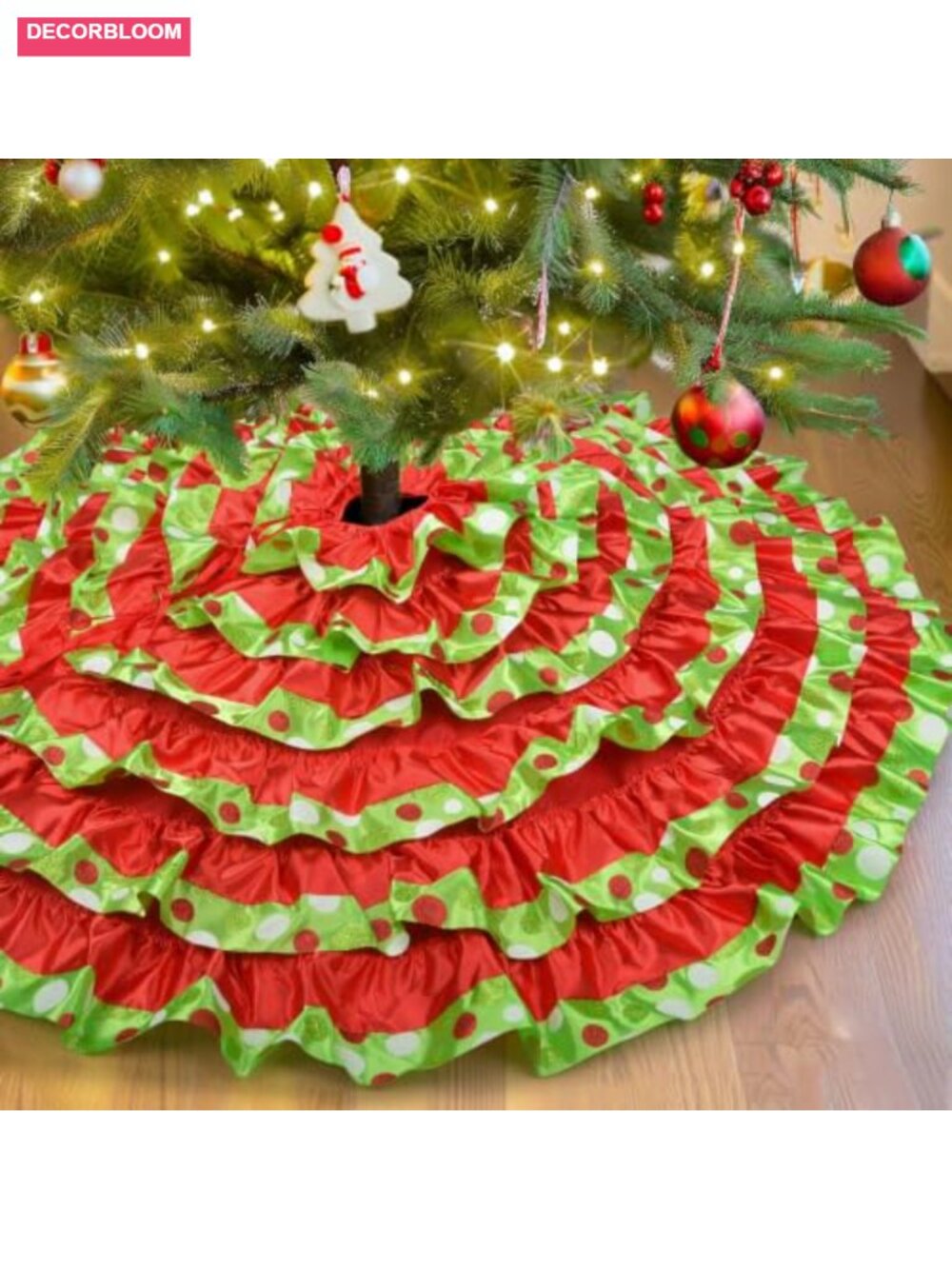 48 Inch Ruffle Tree Skirt with Polka Dots - Picture 3 of 6
